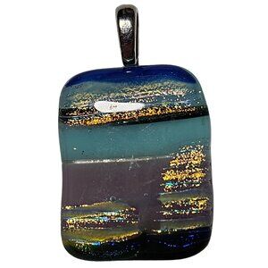 Handcrafted Dichroic Glass Pendant Art Deco Statement Fashion Jewelry Colorful